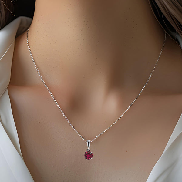 Sterling Silver Small & Dainty Round Natural Rhodolite Garnet Gemstone Pendant Necklace