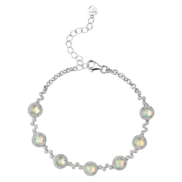 Dainty Natural Ethiopian Opal & Zircon Gemstone Sterling Silver Tennis Bracelet. Length: 16-19cm - Franki Baker Jewellery