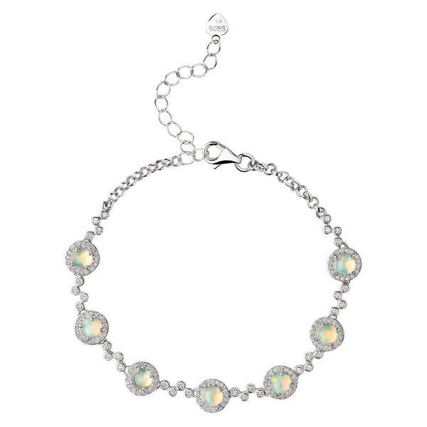 Dainty Natural Ethiopian Opal & Zircon Gemstone Sterling Silver Tennis Bracelet. Length: 16-19cm - Franki Baker Jewellery