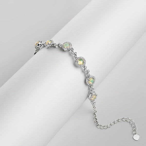Dainty Natural Ethiopian Opal & Zircon Gemstone Sterling Silver Tennis Bracelet. Length: 16-19cm - Franki Baker Jewellery