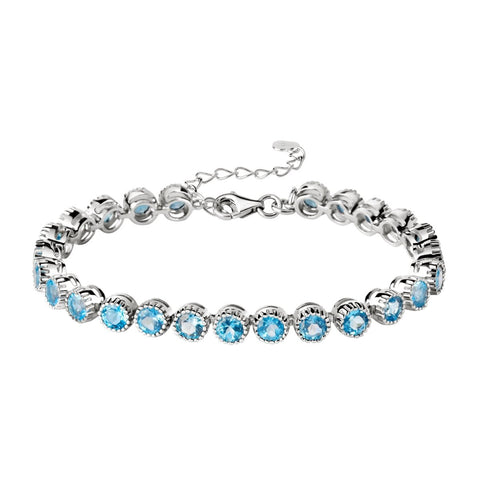 Dainty Natural Round Swiss Blue Topaz Gemstone & Sterling Silver Dainty Tennis Bracelet. Length around wrist: 15-18 cm - Franki Baker Jewellery