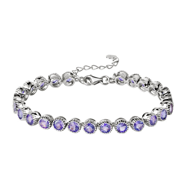 Natural Round Tanzanite Gemstone Sterling Silver Dainty Tennis Bracelet. Length: 15-18cm - Franki Baker Jewellery