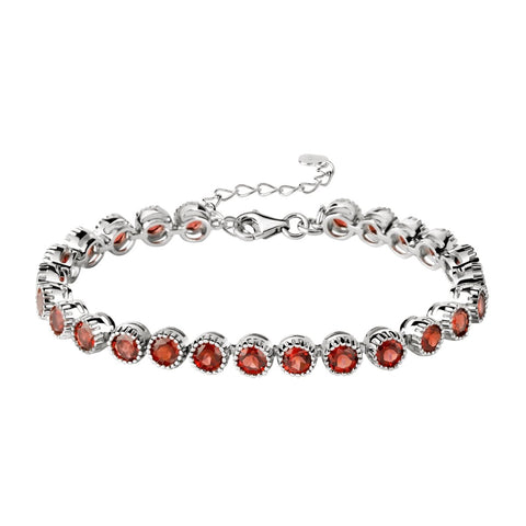 Natural Garnet Gemstone Sterling Silver Tennis Dainty Bracelet. Length around wrist: 15-18 cm - Franki Baker Jewellery