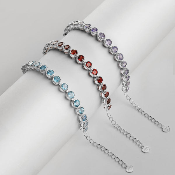 Natural Garnet Gemstone Sterling Silver Tennis Dainty Bracelet. Length around wrist: 15-18 cm - Franki Baker Jewellery