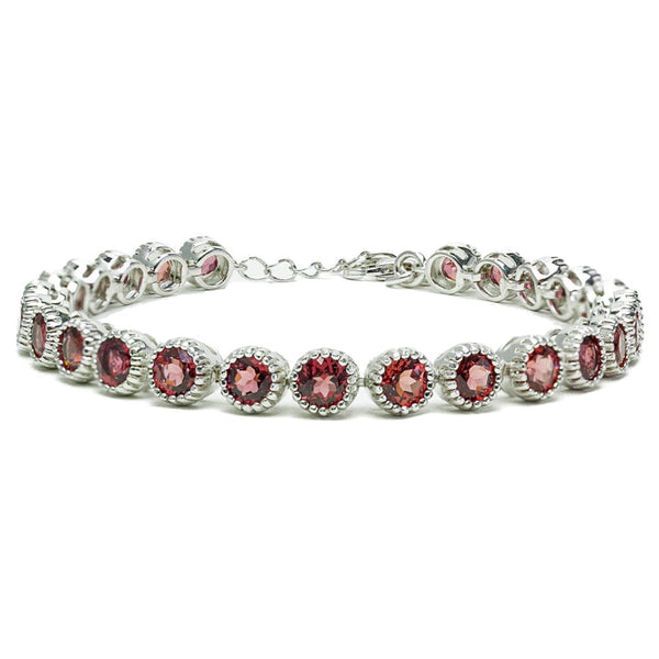 Natural Garnet Gemstone Sterling Silver Tennis Dainty Bracelet. Length around wrist: 15-18 cm - Franki Baker Jewellery