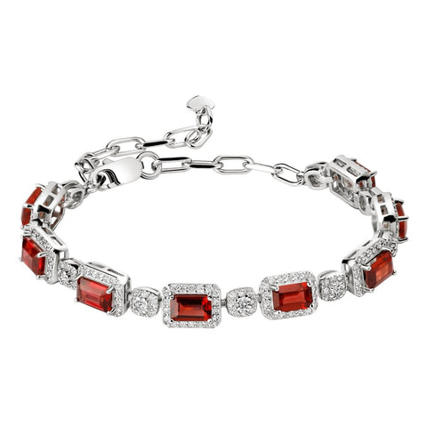 Natural Garnet & Zircon Gemstone Sterling Silver Tennis Bracelet. Length around wrist: 15-19 cm - Franki Baker Jewellery