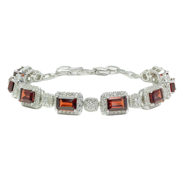 Natural Garnet & Zircon Gemstone Sterling Silver Tennis Bracelet. Length around wrist: 15-19 cm - Franki Baker Jewellery