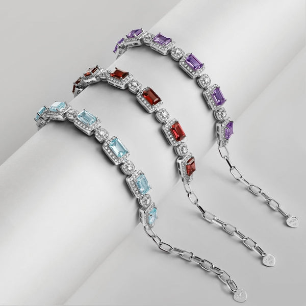 Dainty Natural AAA Grade Purple Amethyst Gemstone Sterling Silver Tennis Bracelet. Length: 19cm - Franki Baker Jewellery