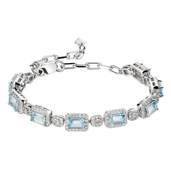 Dainty Natural Sky Blue Topaz & Zircon Gemstone Sterling Silver Tennis Bracelet. Length: 19cm - Franki Baker Jewellery
