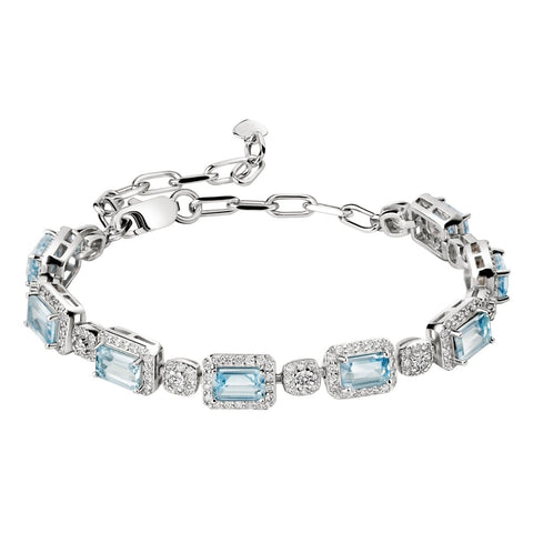 Dainty Natural Sky Blue Topaz & Zircon Gemstone Sterling Silver Tennis Bracelet. Length: 19cm - Franki Baker Jewellery