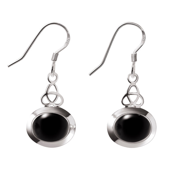 Natural Black Onyx Celtic Drop Earrings, 925 Sterling Silver, 3.5cm