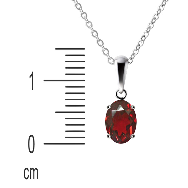 Sterling Silver Small & Dainty Oval Shape Natural Red Garnet Pendant Necklace. Length: 50cm