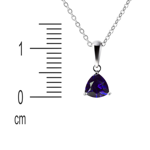 Small & Dainty Sterling Silver Trillion Shape Iolite Natural Gemstone Pendant Necklace. Chain Length: 50cm. Pendant Size: 5mm