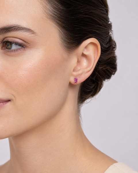 Baguette Cut Rhodolite Garnet Stud Earrings – Sterling Silver