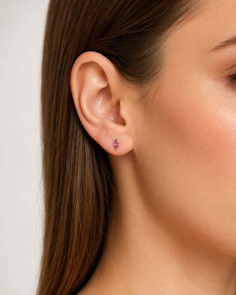 Small & Dainty Sterling Silver & Marquise Shape Natural Rhodolite Garnet Gemstone Stud Earrings. Size: 3x6mm