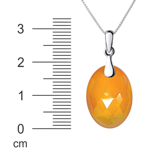 Pretty Facetted Oval Shaped Natural Carnelian Gemstone Pendant on a Sterling Silver Chain. Chain: 50cm