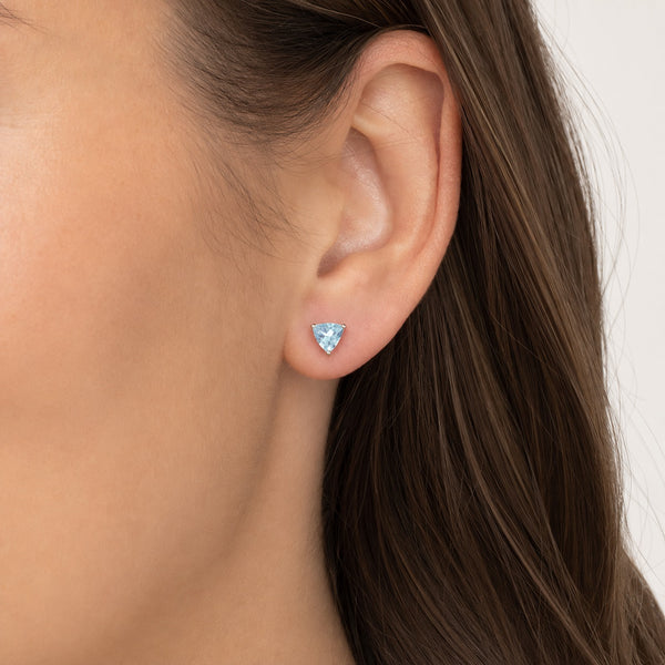 Sky Blue Topaz Triangle Stud Earrings in Sterling Silver