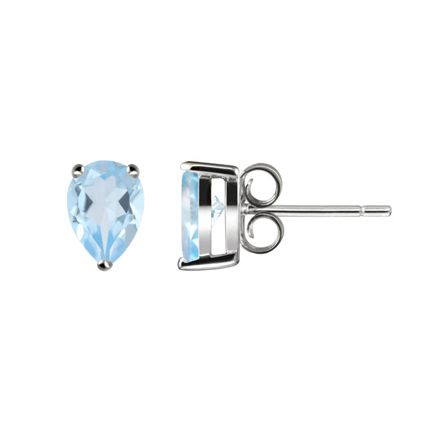 Swiss Blue Topaz Pear-Cut Stud Earrings in Rhodium-Plated Silver | Franki Baker