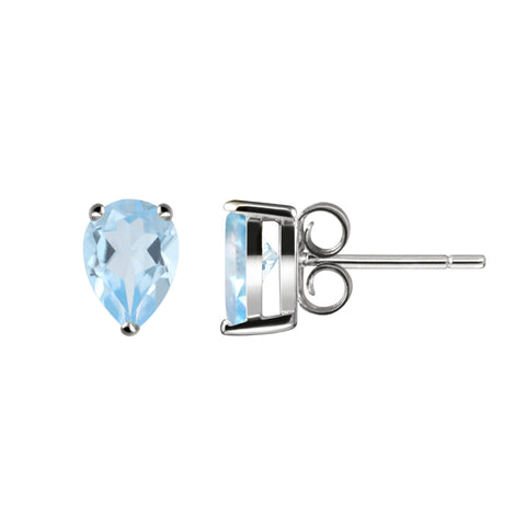 Swiss Blue Topaz Pear-Cut Stud Earrings in Rhodium-Plated Silver | Franki Baker