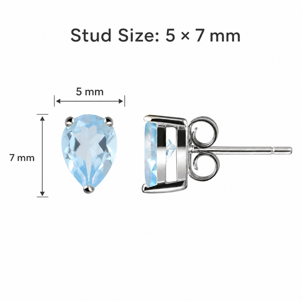 Swiss Blue Topaz Pear-Cut Stud Earrings in Rhodium-Plated Silver | Franki Baker