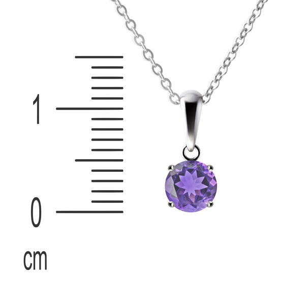 Sterling Silver Small & Dainty Round Natural Amethyst Gemstone Pendant Necklace Length: 50cm. Pendant Length with bale: 1.1cm