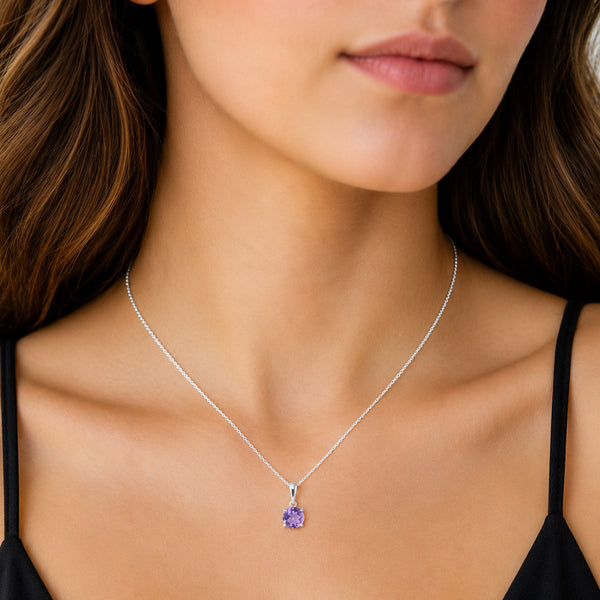 Dainty Amethyst Pendant Necklace – Sterling Silver