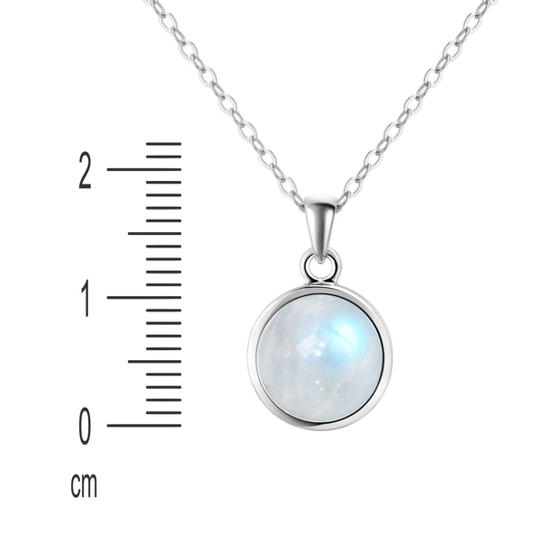 Dainty Iridescent Natural Round Rainbow Moonstone Gemstone Pendant Necklace on 925 Sterling Silver