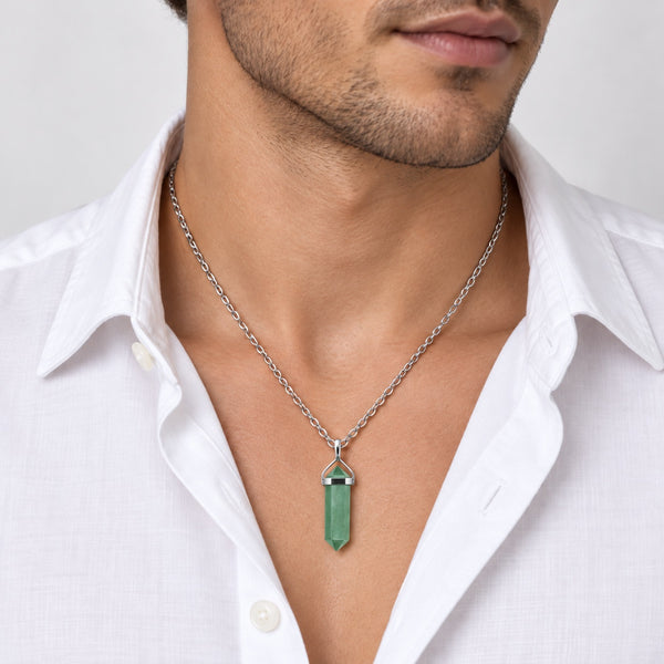 Green Aventurine Double Point Pendant Necklace | Sterling Silver Box Chain - Franki Baker Jewellery