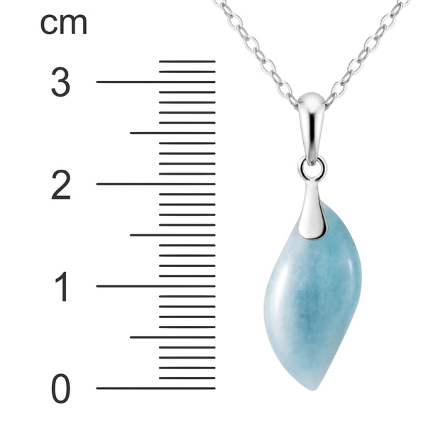 Dainty Blue Green Leaf Shaped Aquamarine Gemstone Pendant Necklace on 925 Sterling Silver. Chain Length: 50cm.