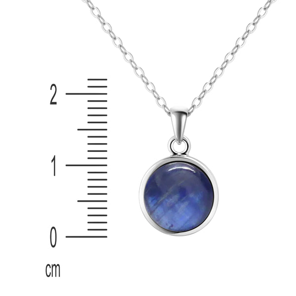 Dainty Iridescent Blue Brazilian Kyanite Gemstone Pendant Necklace on 925 Sterling Silver. Chain Length: 50cm