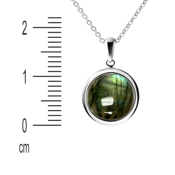 Dainty Irridecent Blue Green African Labradorite Gemstone Pendant Necklace on 925 Sterling Silver