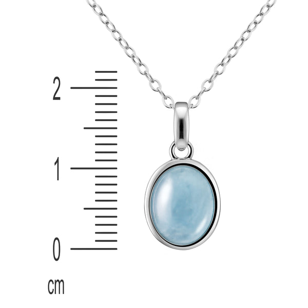 Dainty Natural Blue Aquamarine Oval Gemstone Pendant Necklace on 925 Sterling Silver.