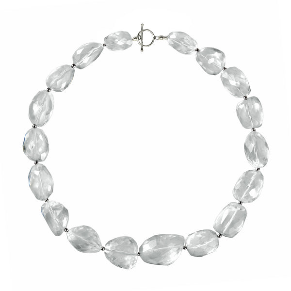 Natural Rock Crystal Gemstone & Sterling Silver Statement Necklace Length: 50cm