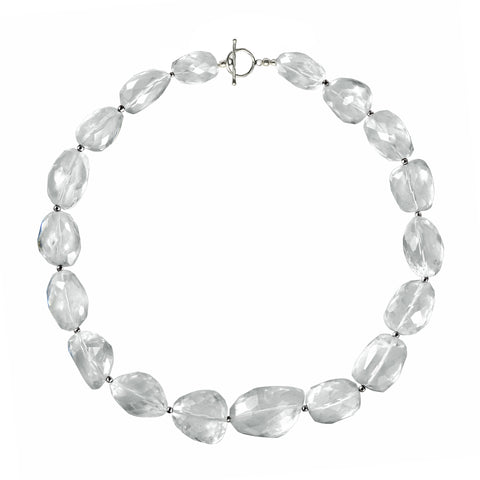 Natural Rock Crystal Gemstone & Sterling Silver Statement Necklace Length: 50cm