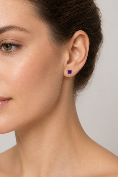 Cushion Cut Amethyst Stud Earrings – Sterling Silver