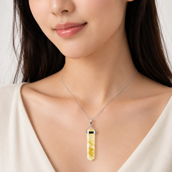 Golden Rutile Quartz & Sterling Silver Double Point Pendant Necklace - Franki Baker Jewellery