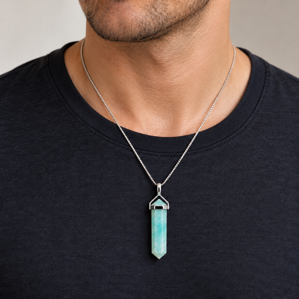 Amazonite Double Point Pendant Necklace | 925 Sterling Silver