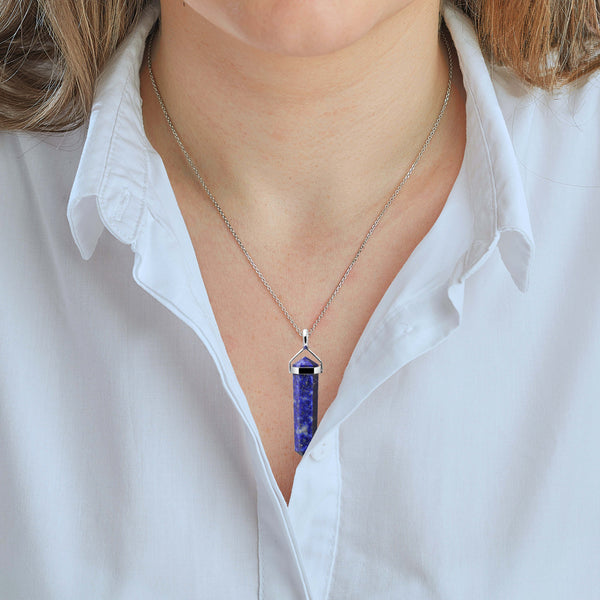 Blue Lapis Lazuli Double Point Spear Pendant on 925 Sterling Silver - Franki Baker Jewellery