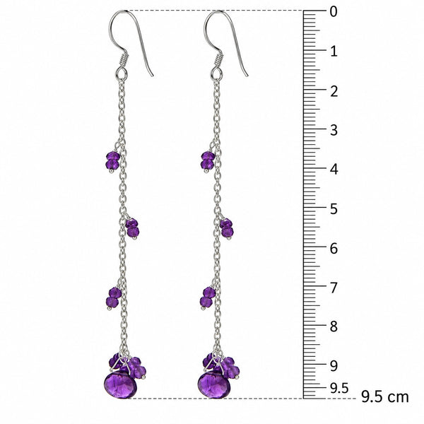 Long Amethyst Drop Earrings | Sterling Silver 9.5cm