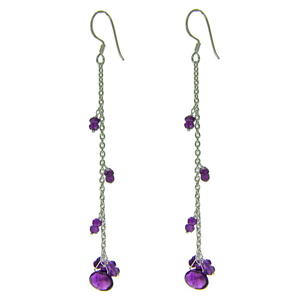 Long Amethyst Drop Earrings | Sterling Silver 9.5cm