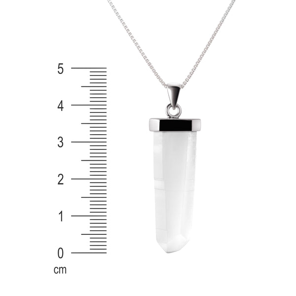 Clear Alligator Quartz Gemstone & Sterling Silver Rough Cut Tube Pendant Necklace