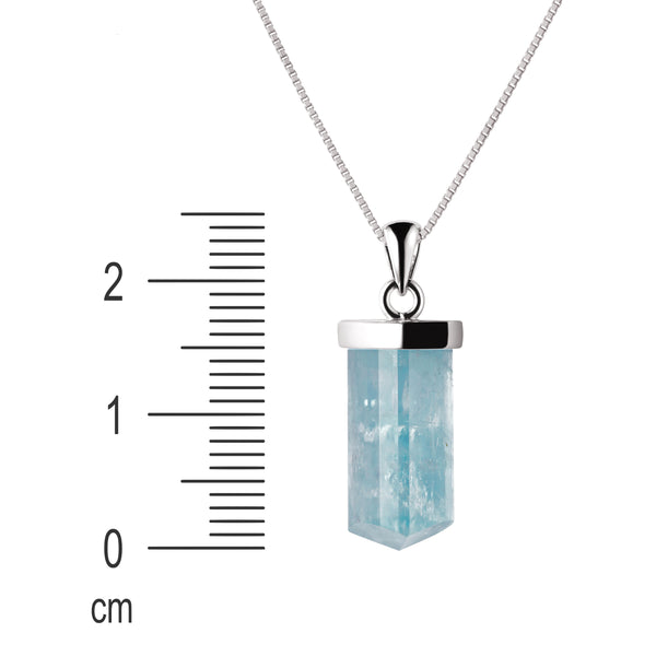 Aquamarine Gemstone & Sterling Silver Tri -Tube Pendant Necklace