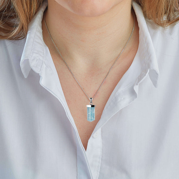 Aquamarine Gemstone & Sterling Silver Tri -Tube Pendant Necklace - Franki Baker Jewellery