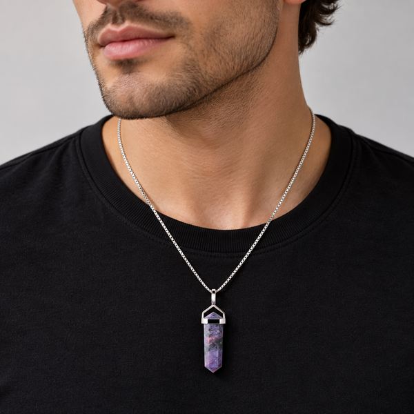 Charoite Double Point Pendant Necklace in Sterling Silver