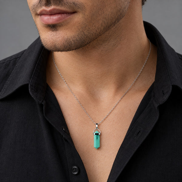 Turquoise Double Point Pendant Necklace in Sterling Silver
