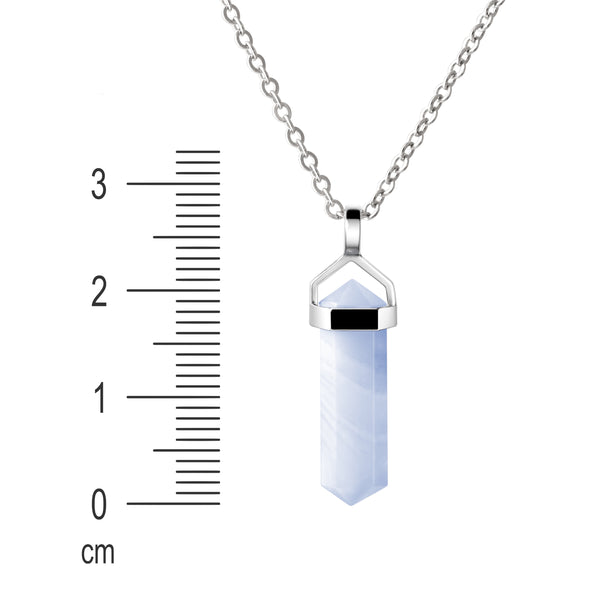 Blue Lace Agate Gemstone Pendant Necklace Set with Sterling Silver