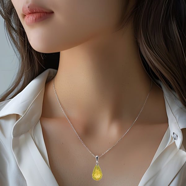 Natural Citrine Gemstone Pendant Necklace on Sterling Silver Chain. Length: 50cms - Franki Baker Jewellery