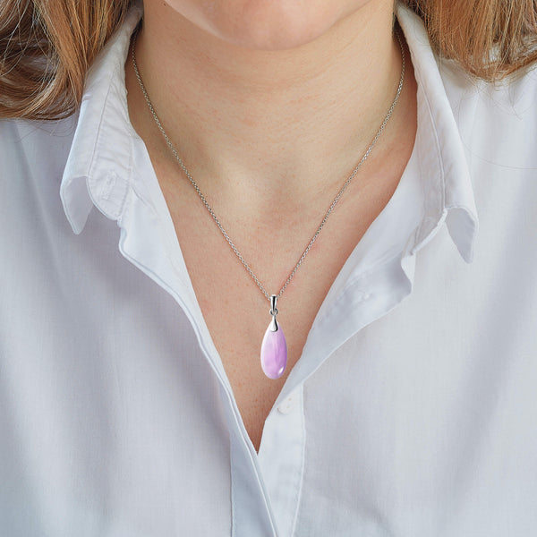Sterling Silver Natural Pink Kunzite Pendant Necklace