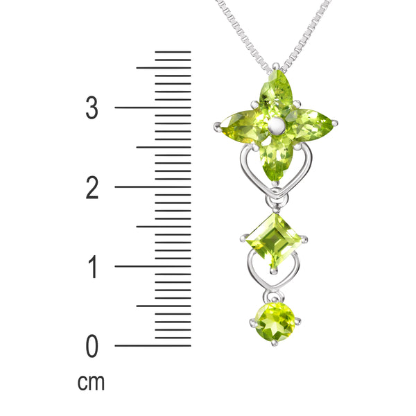 Sterling Silver Natural Peridot Gemstone Flower Pendant Necklace