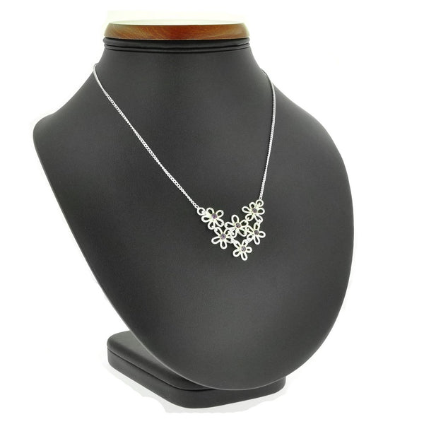 Sterling Silver Natural Amethyst Daisy Flower Necklace, 44cm